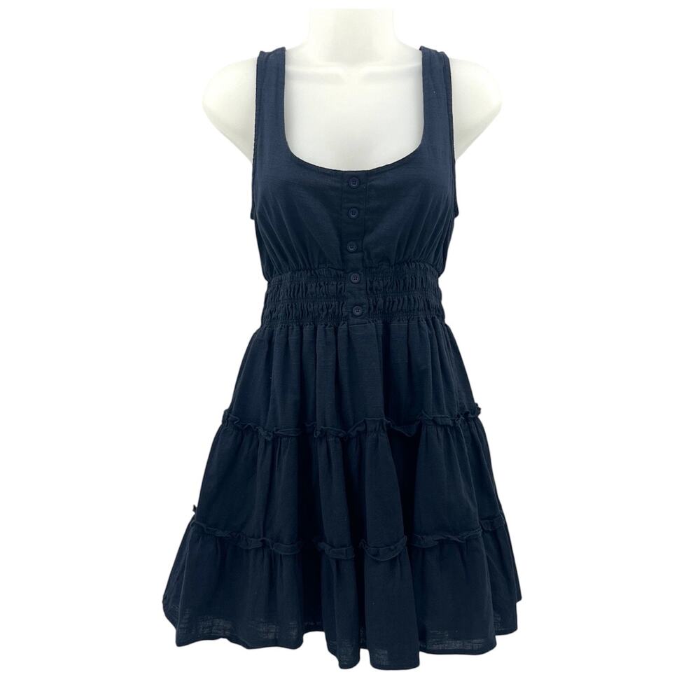 Urban Outfitters Smocked Babydoll Dress Womens Small Dark Blue Ruffle